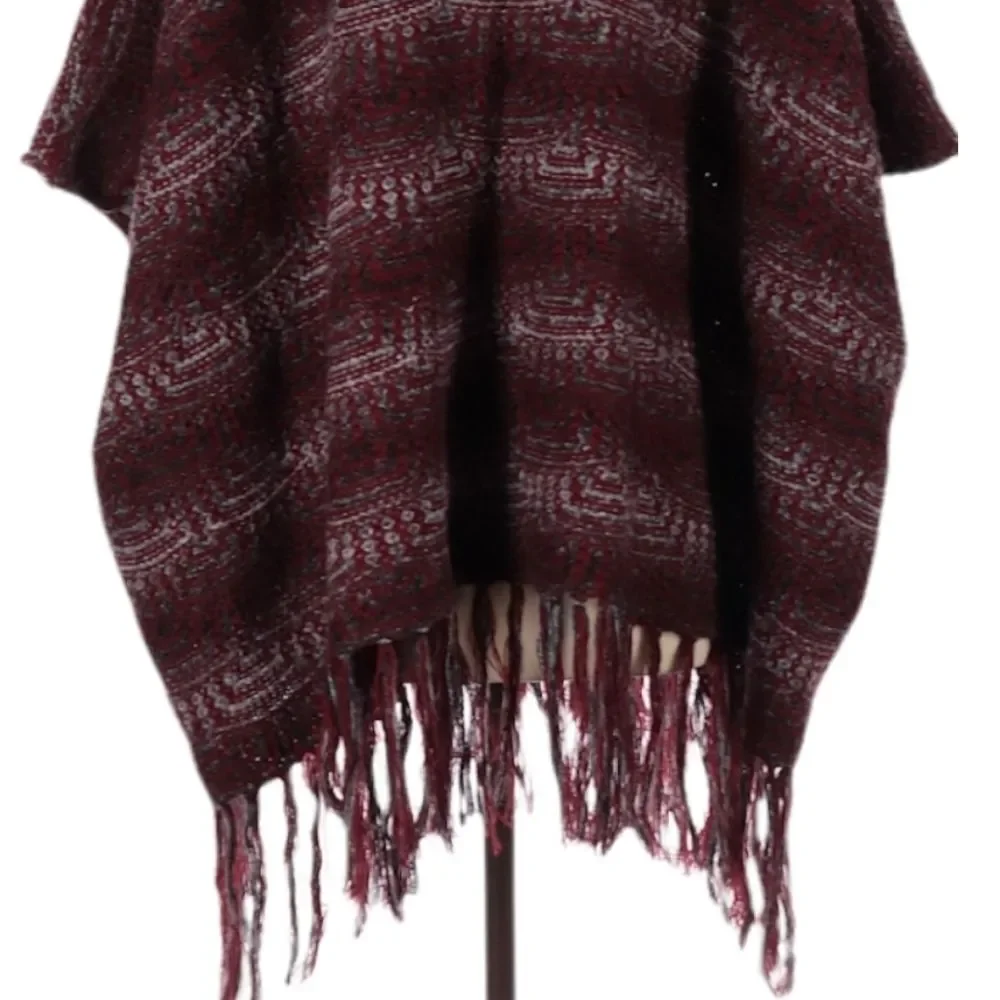 Anthro Mystree Poncho Sweater Size S/M Frayed Hem Chunky‎ Knit Boho Hippie
